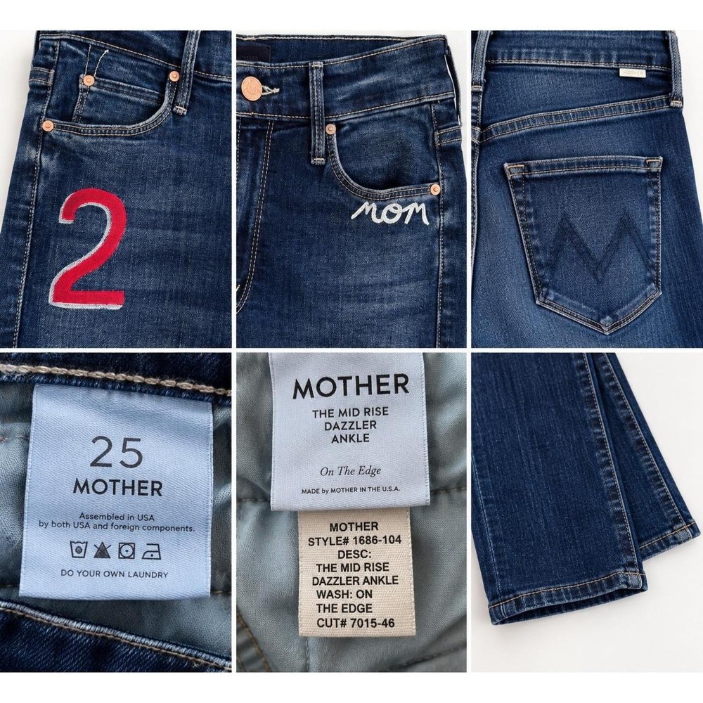 MOTHER Mid Rise Dazzler Ankle Jeans Graphic Embroidered Straight Leg Size 25 - Picture 5 of 8